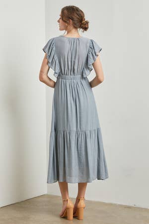 V NECK MIDI DRESS