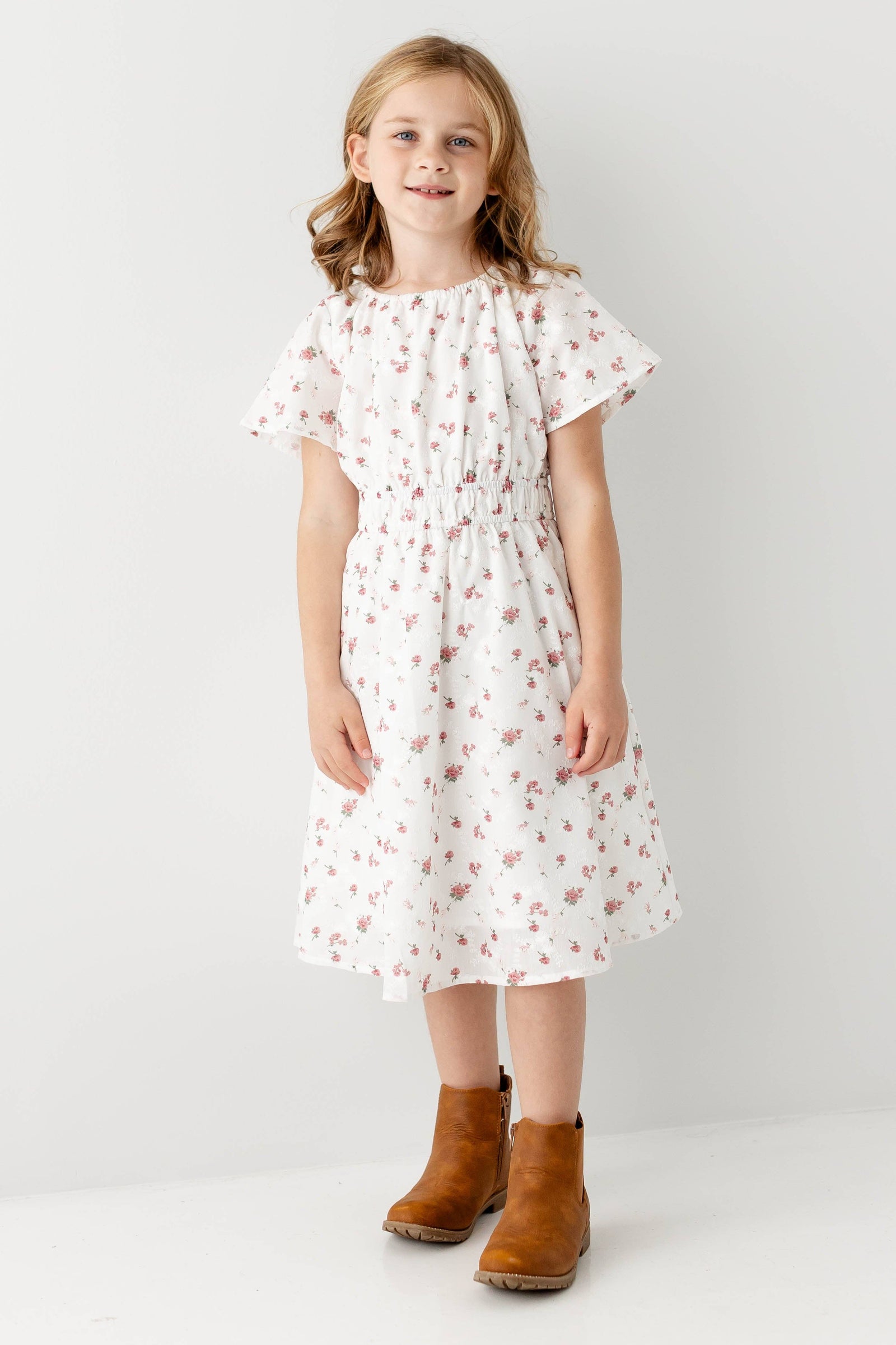 'Cynthia' Girl Embroidered Floral Print Dress