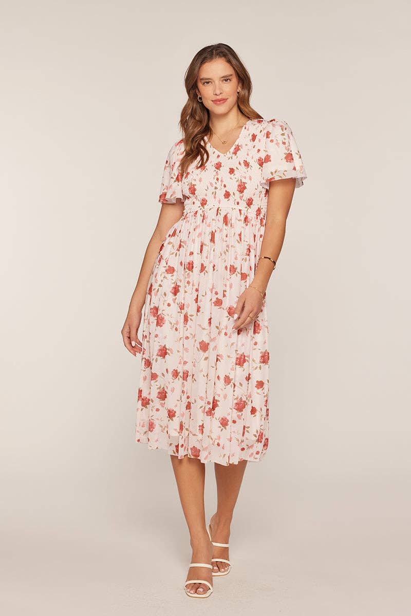 Plus Size Printed Mesh Smocking Dress