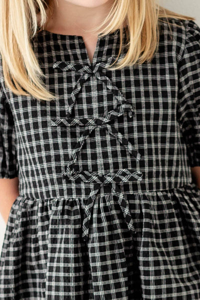 'Ellie' Girl Bow Front Plaid Midi Dress FINAL SALE