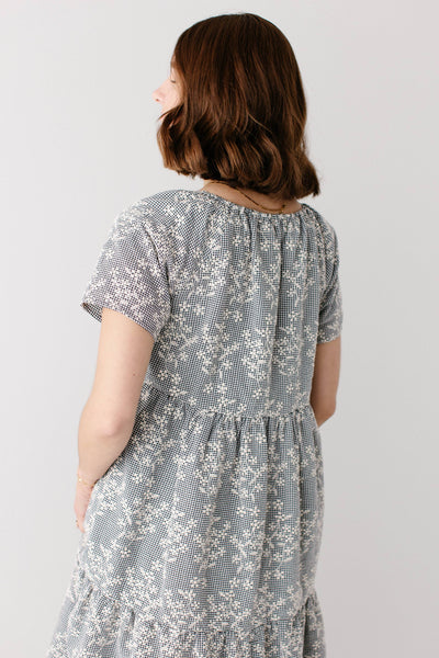 'Georgia' Embroidered Floral Gingham Midi Dress