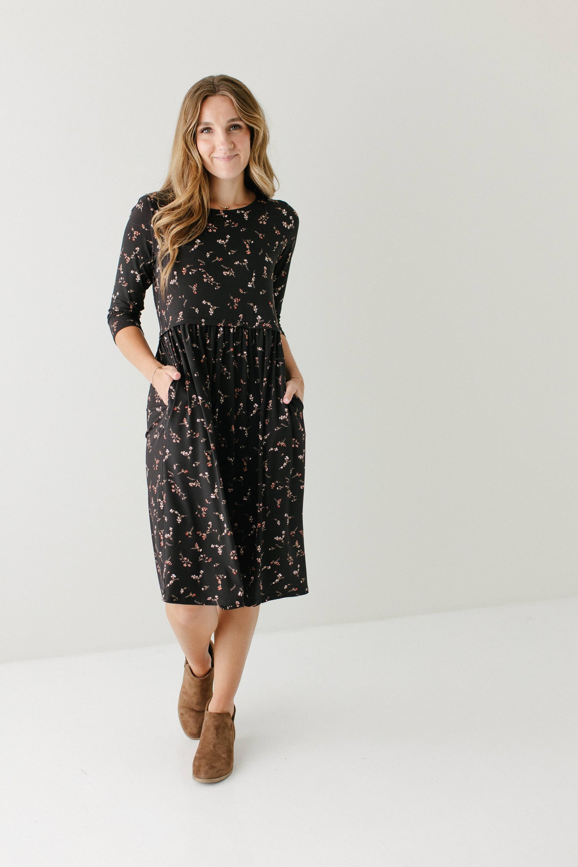 August' Nursing Friendly Floral Knee Length Dress - JamieRose & Co. August' Nursing Friendly Floral Knee Length Dress - JamieRose & Co.