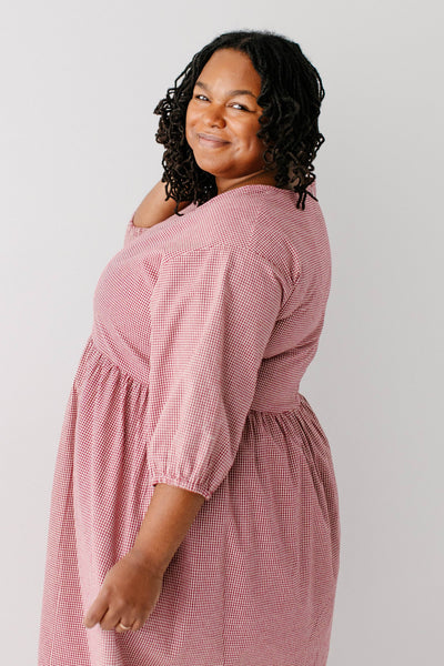 'Beth' Square Neck Gingham Midi Dress
