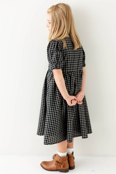 'Ellie' Girl Bow Front Plaid Midi Dress FINAL SALE