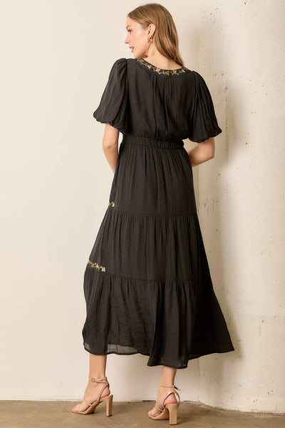 PRINTED FLORAL ROUND NECK MAXI DRESS