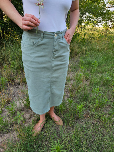 Sage Denim Skirt