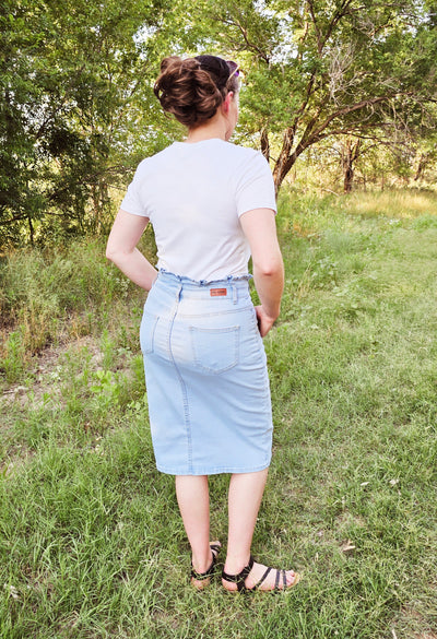 High Waist Denim Skirt with Ruffle