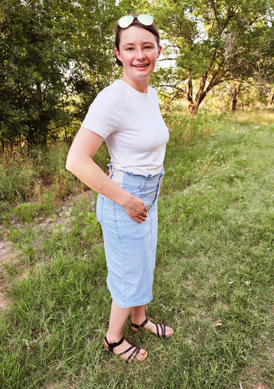 High Waist Denim Skirt with Ruffle