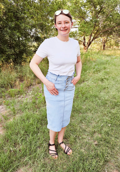 High Waist Denim Skirt with Ruffle