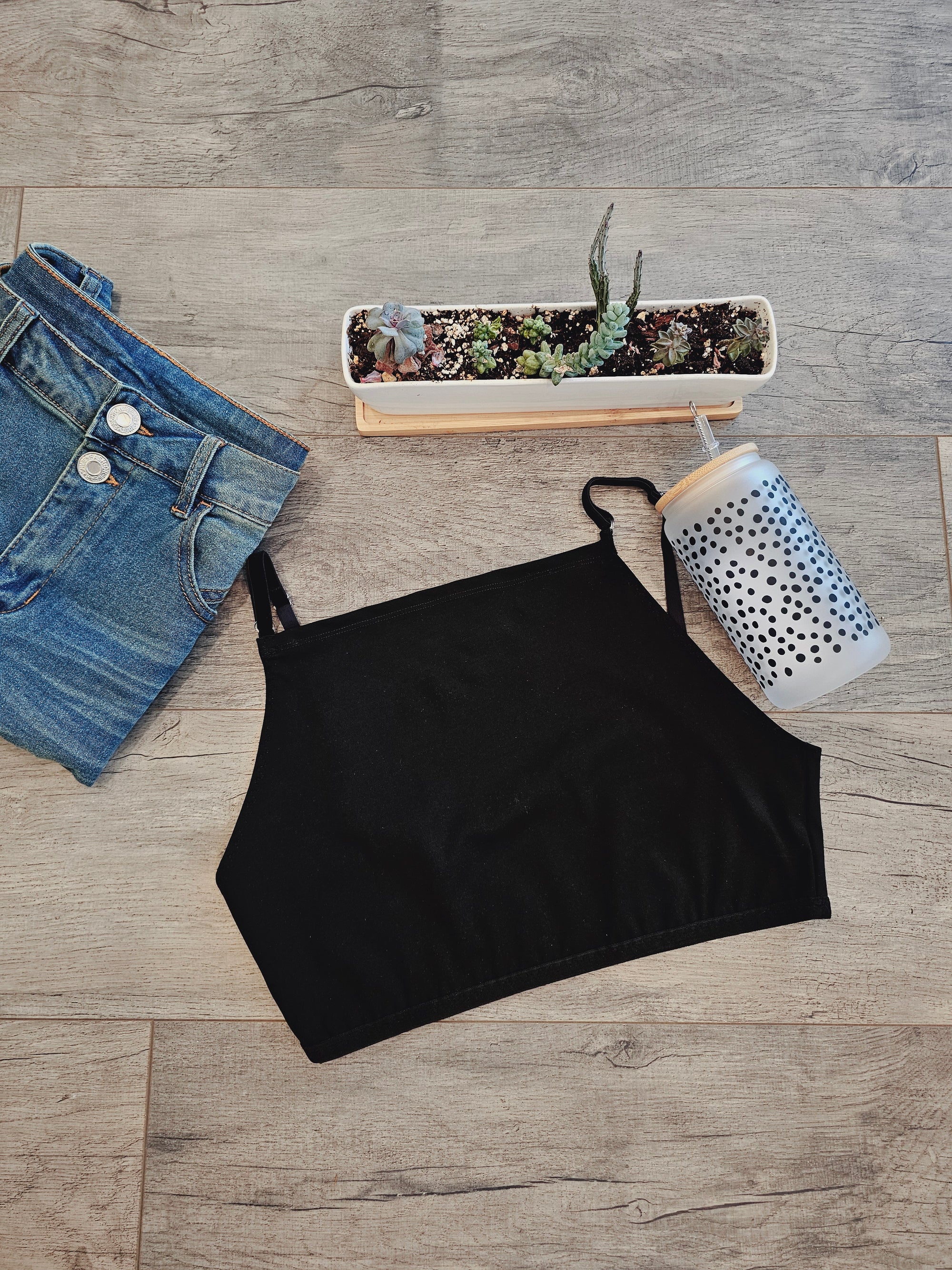 Modest Basic Cropped Cami in Black