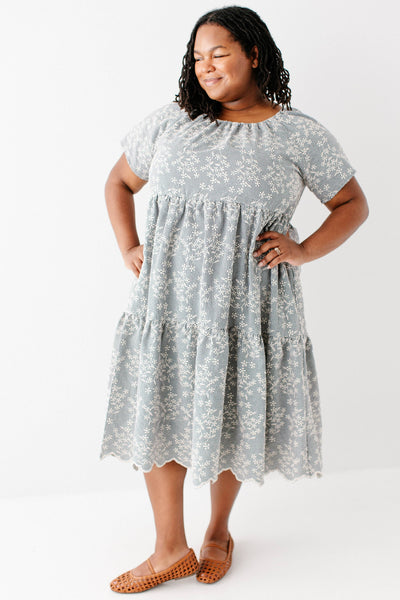 'Georgia' Embroidered Floral Gingham Midi Dress