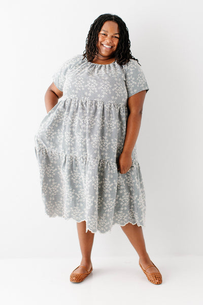 'Georgia' Embroidered Floral Gingham Midi Dress