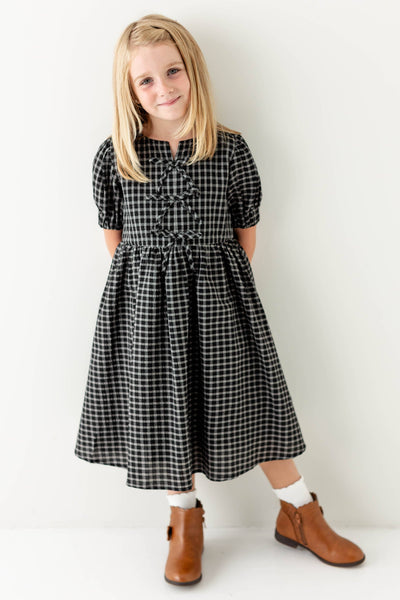 'Ellie' Girl Bow Front Plaid Midi Dress FINAL SALE