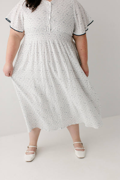 Hadassah Blue Floral Gauze Midi Dress