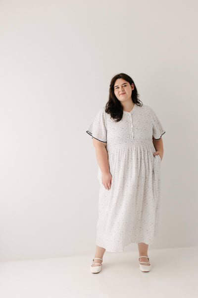 Hadassah Blue Floral Gauze Midi Dress