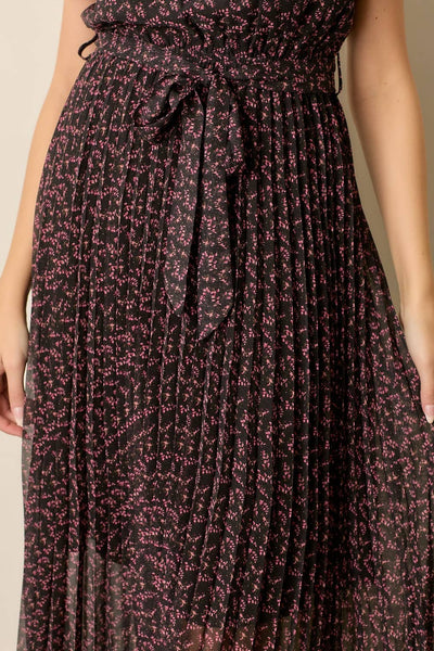 PRINTED FLORAL WAIST TIE MIDI DRESS