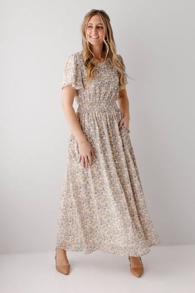 'Felicity' Floral Print Smocked Waist Maxi Dress