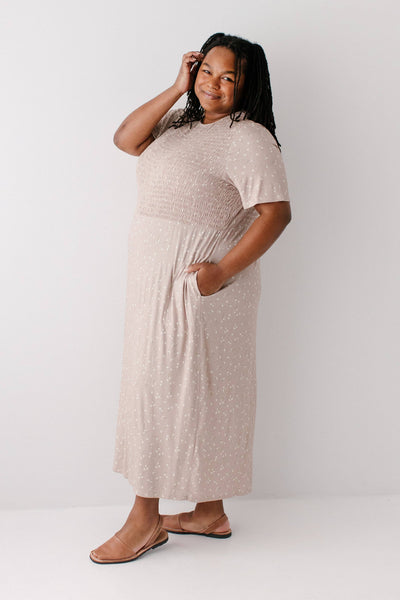 'Vita' Ditsy Floral Smocked Bodice Midi Dress