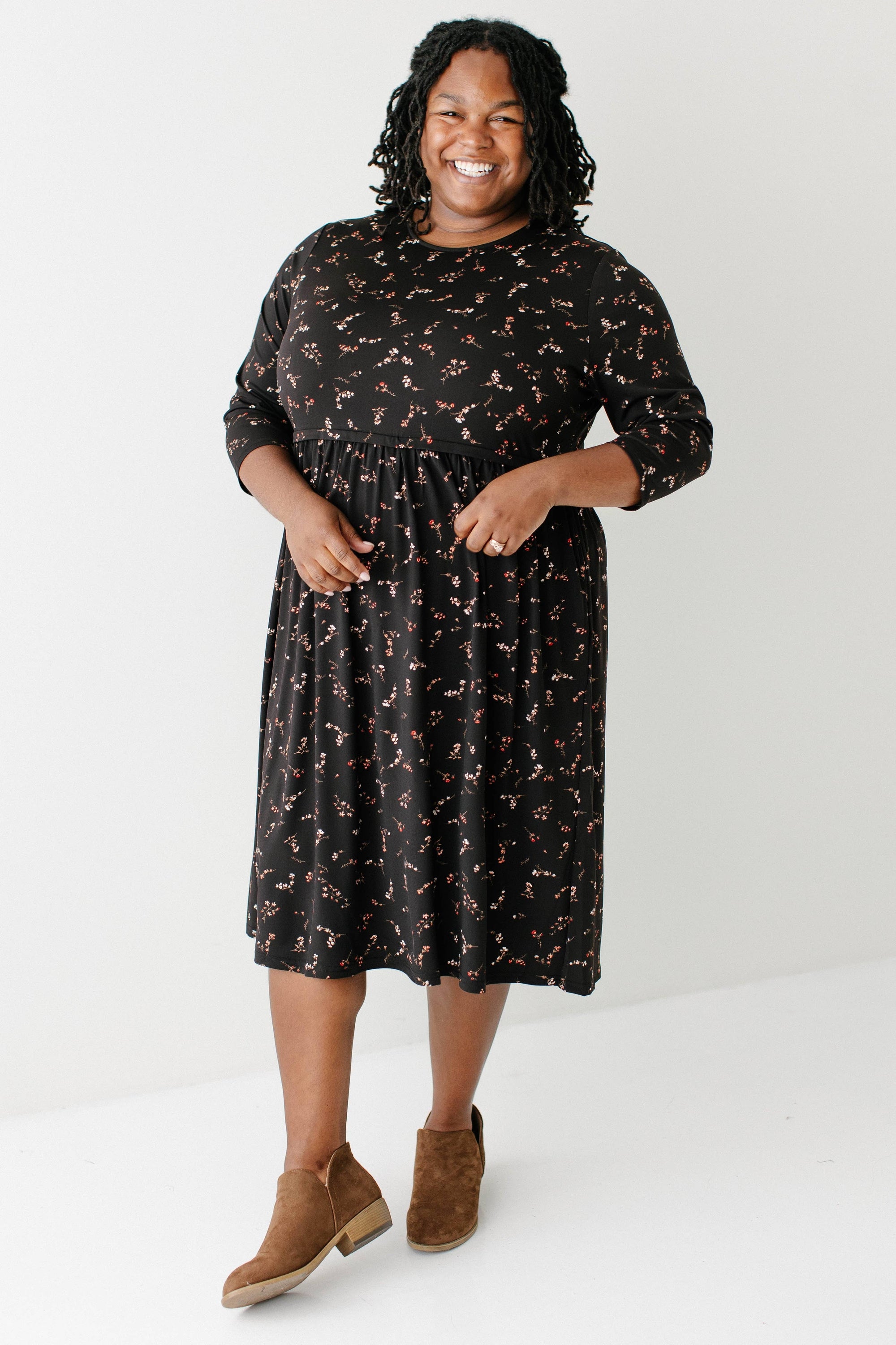 August' Nursing Friendly Floral Knee Length Dress - JamieRose & Co. August' Nursing Friendly Floral Knee Length Dress - JamieRose & Co.