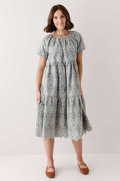 'Georgia' Embroidered Floral Gingham Midi Dress