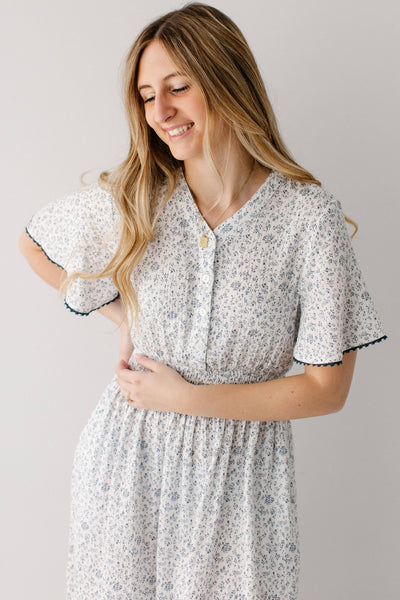 Hadassah Blue Floral Gauze Midi Dress