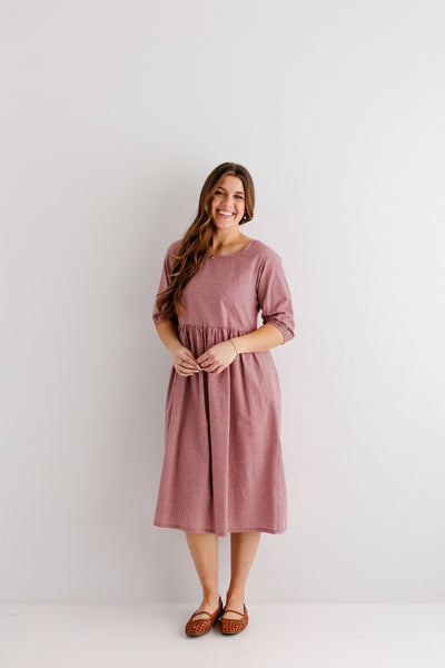 'Beth' Square Neck Gingham Midi Dress