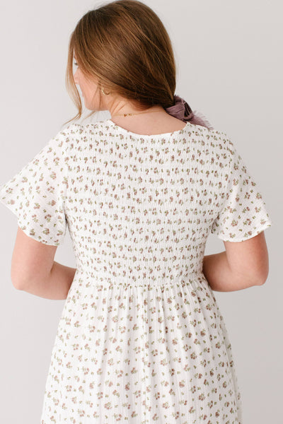 'Lynette' Smocked Bodice Floral Midi Dress