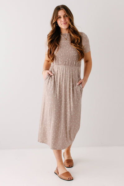 'Vita' Ditsy Floral Smocked Bodice Midi Dress