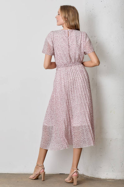 PLEATED MAXI DRESS WITH SELF TIE AT WAIST