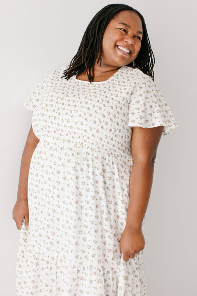 'Lynette' Smocked Bodice Floral Midi Dress