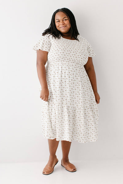 'Lynette' Smocked Bodice Floral Midi Dress