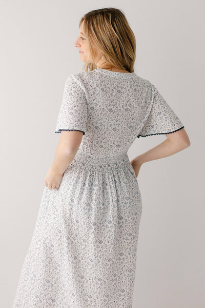Hadassah Blue Floral Gauze Midi Dress