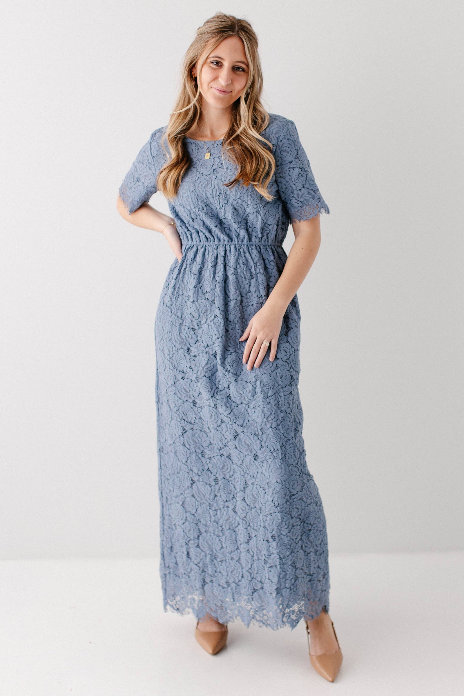 'Odessa' Round Neck Lace Maxi Dress