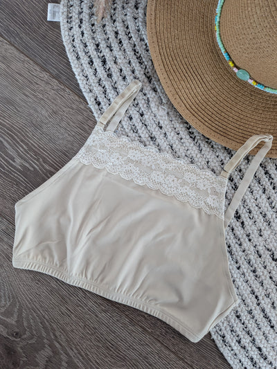 Modest Cropped Cami With Lace in Cream