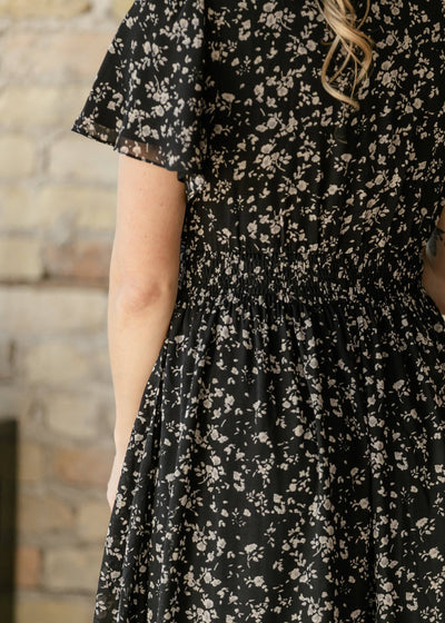 Isabella Black Floral Flutter Sleeve Maxi Dress