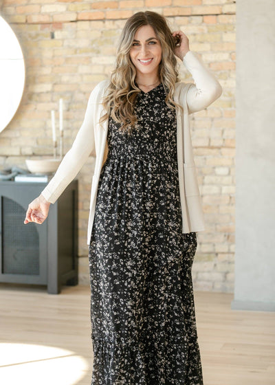 Isabella Black Floral Flutter Sleeve Maxi Dress