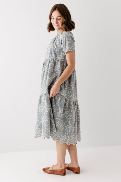 'Georgia' Embroidered Floral Gingham Midi Dress