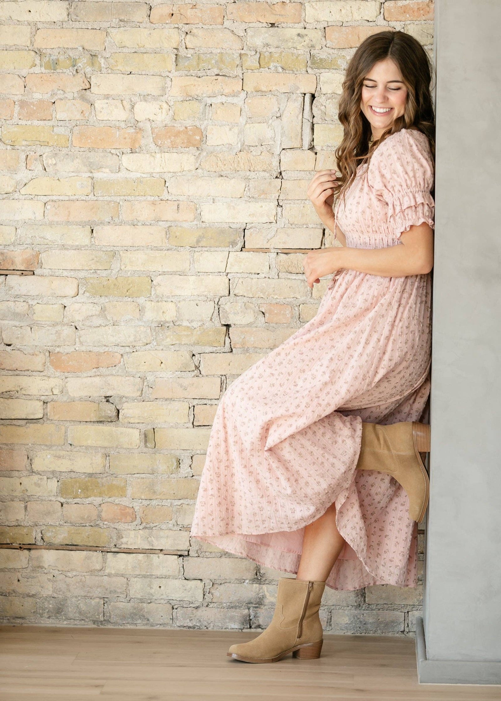 Celine Puff Sleeve Pink Floral Maxi Dress