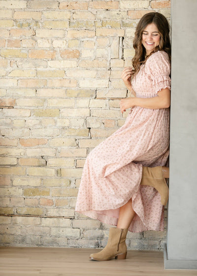 Celine Puff Sleeve Pink Floral Maxi Dress