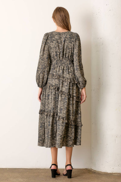 PRINTED FLORAL TIERED MAXI DRESS
