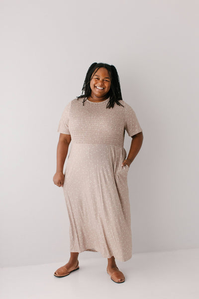 'Vita' Ditsy Floral Smocked Bodice Midi Dress