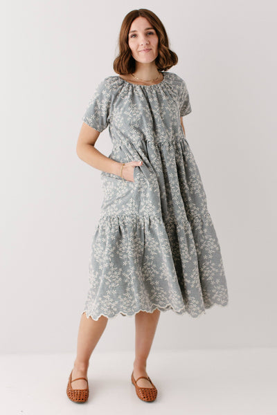 'Georgia' Embroidered Floral Gingham Midi Dress