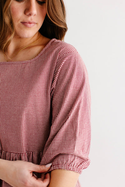 'Beth' Square Neck Gingham Midi Dress