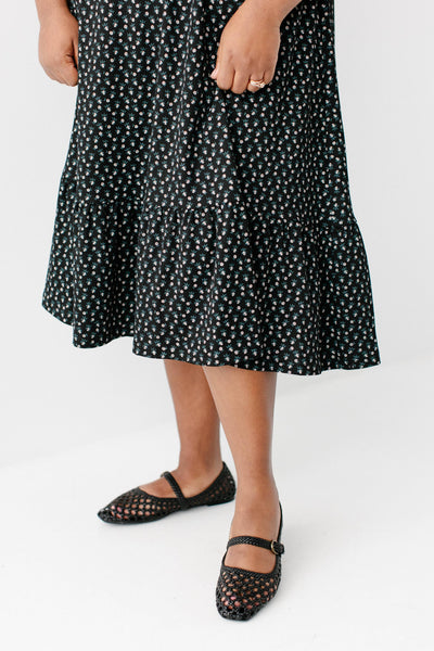 'Shiloh' Floral Ribbed Tiered Midi Dress