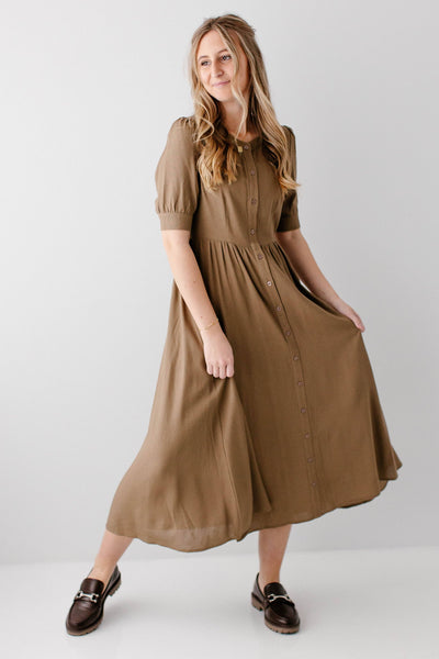 'Nora' Button Front A-Line Dress