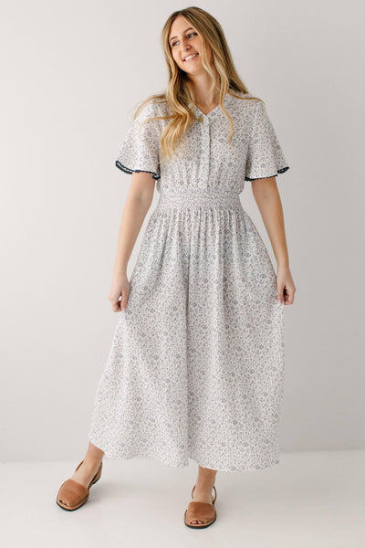 Hadassah Blue Floral Gauze Midi Dress