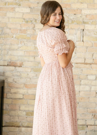Celine Puff Sleeve Pink Floral Maxi Dress