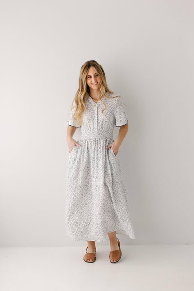 Hadassah Blue Floral Gauze Midi Dress