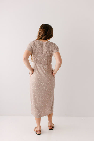 'Vita' Ditsy Floral Smocked Bodice Midi Dress