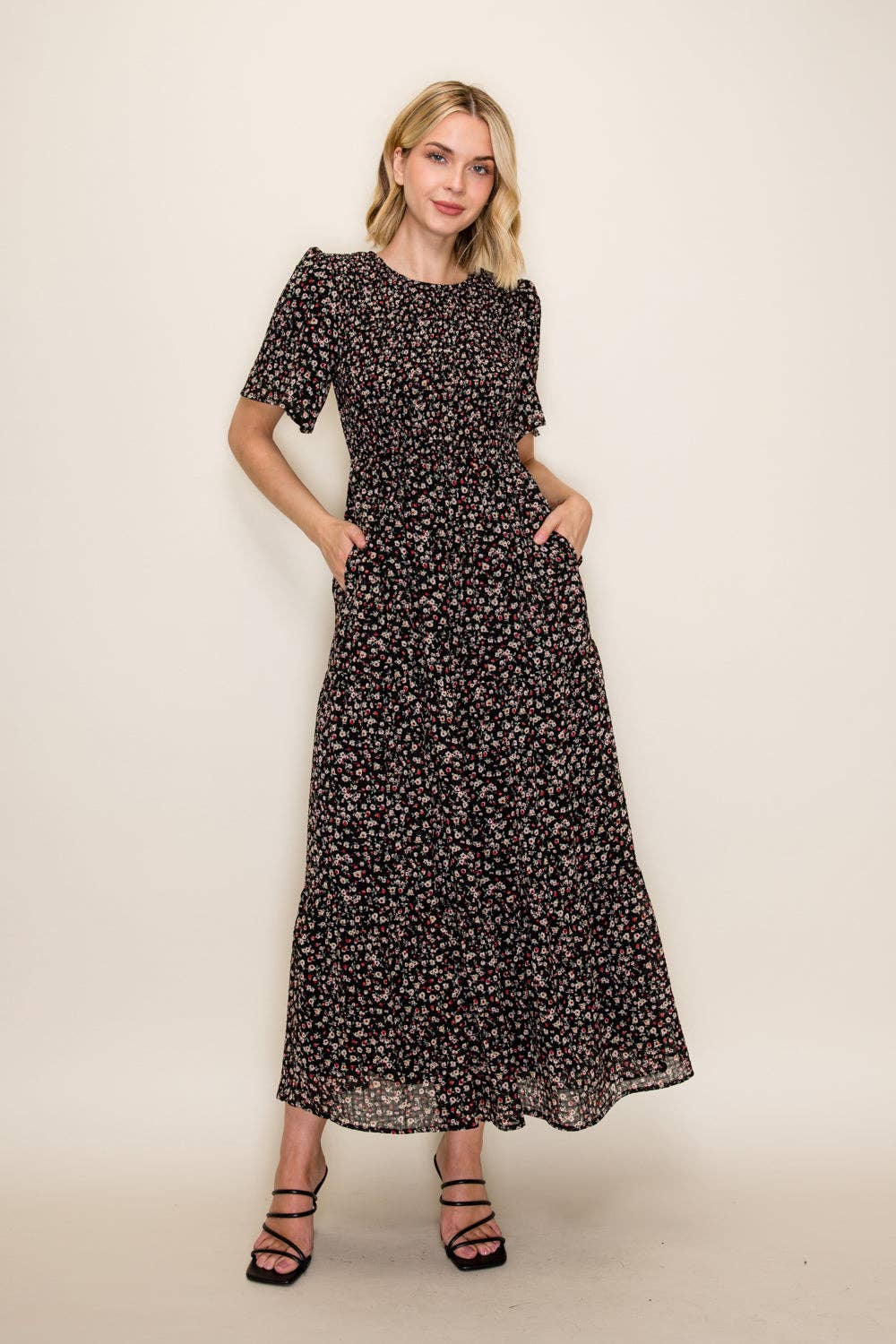 Ditsy Floral Smocked Midi Dress
